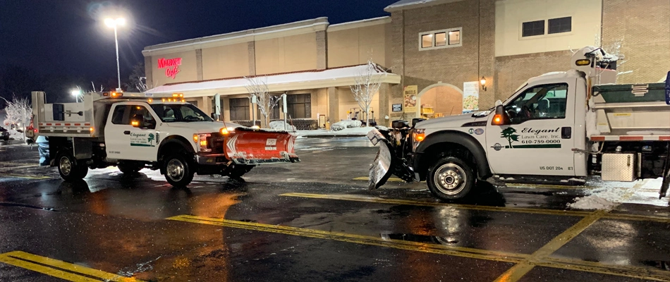 Our snow plows in a commercial parking lot  located in Easton after clearing all the snow. 
